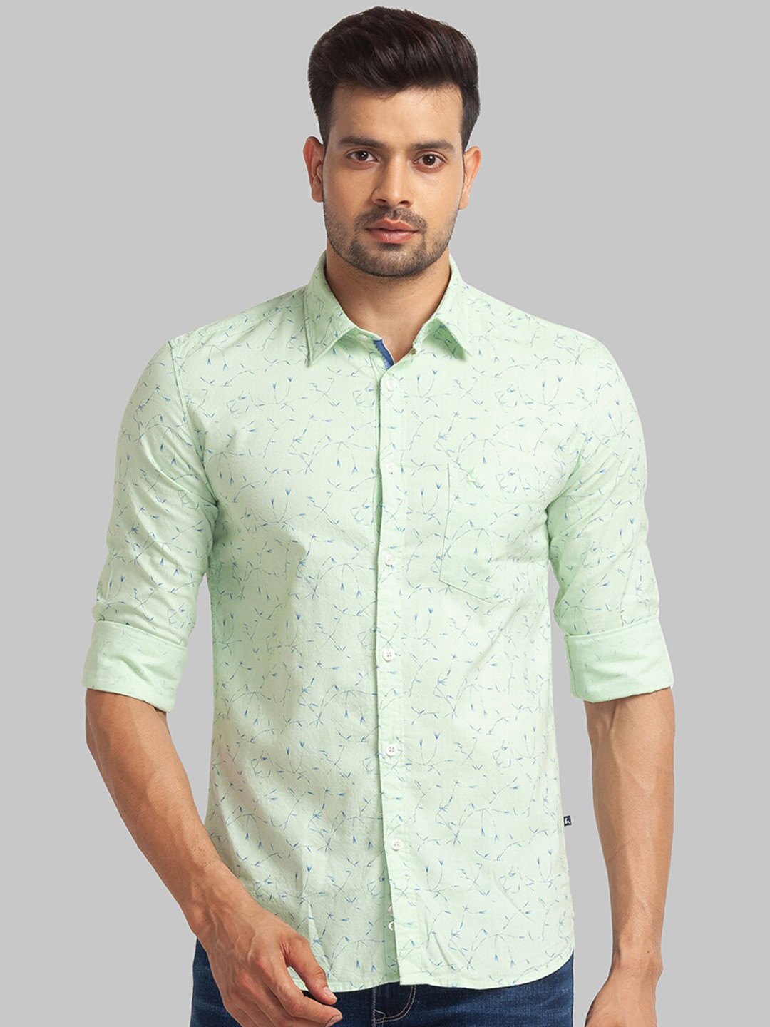 

Parx Men Slim Fit Floral Printed Cotton Casual Shirt, Green