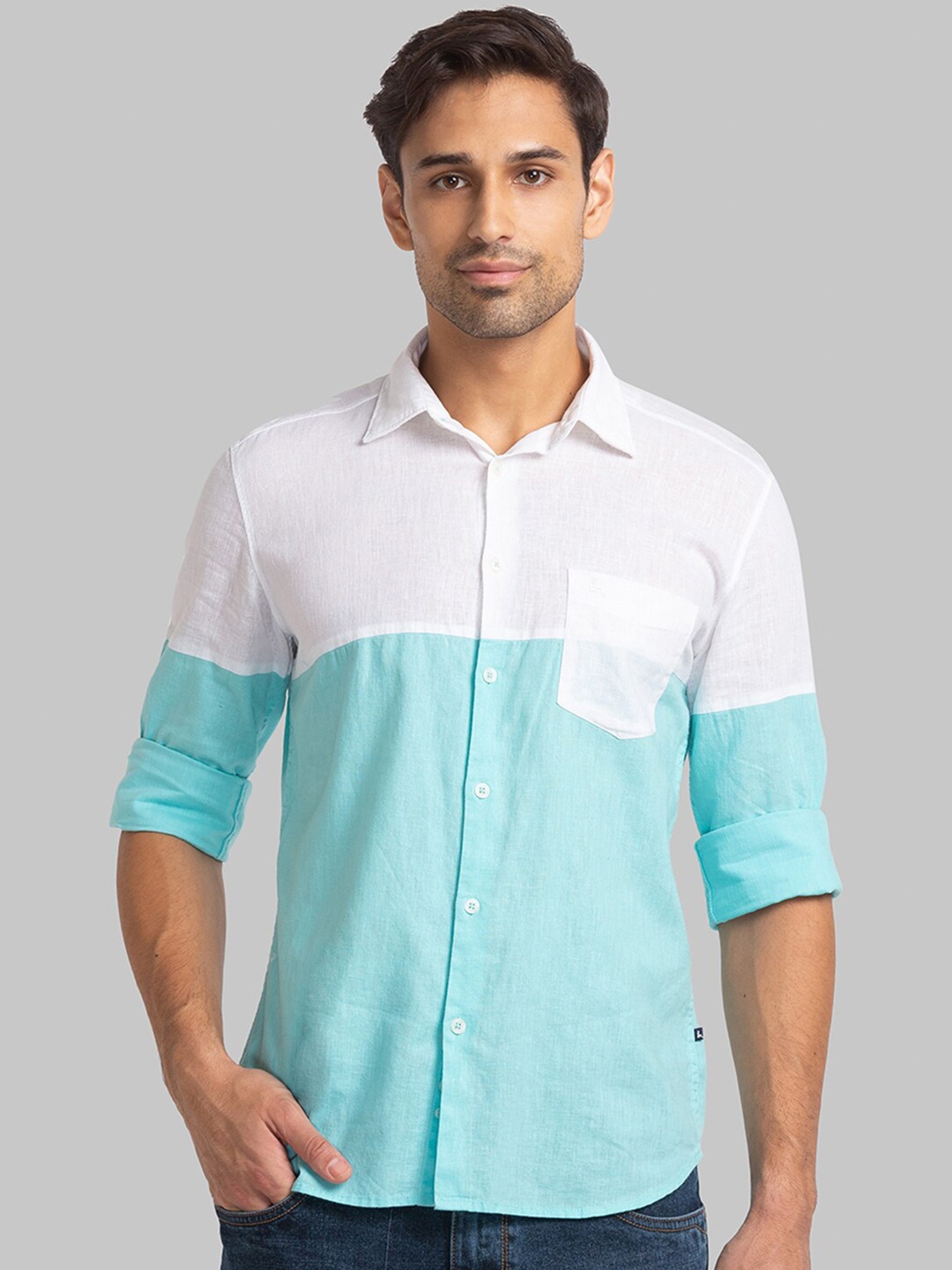 

Parx Men Colourblocked Slim Fit Cotton Casual Shirt, Blue