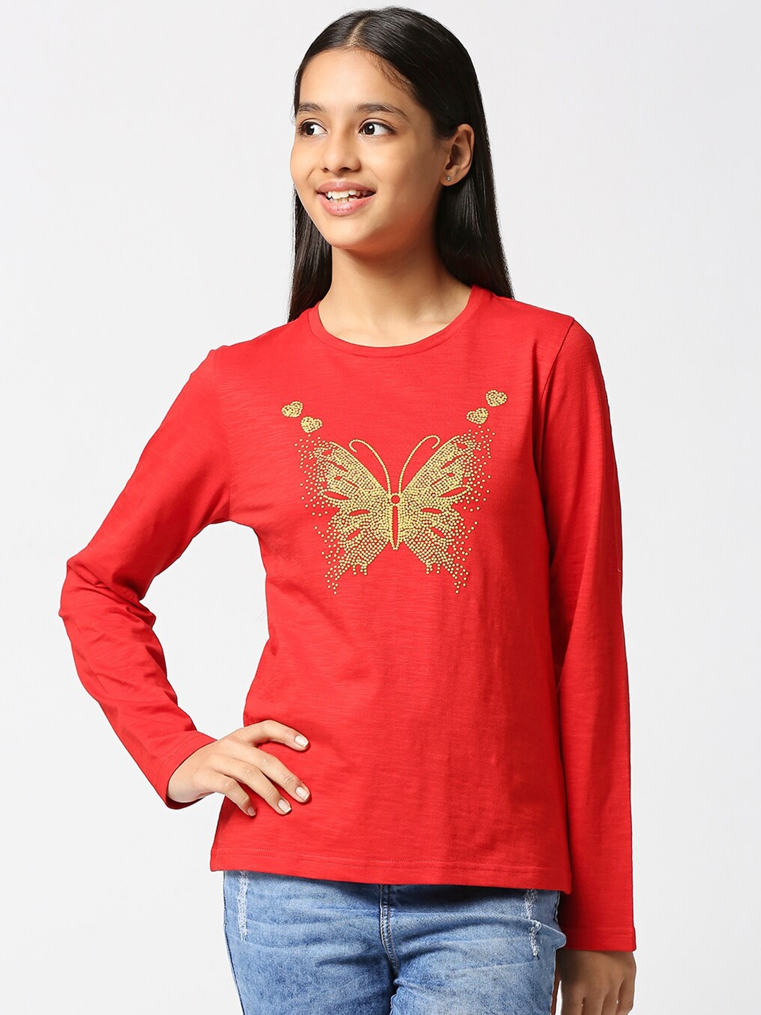 

JUSTICE Girls Printed Cotton T-shirt, Red