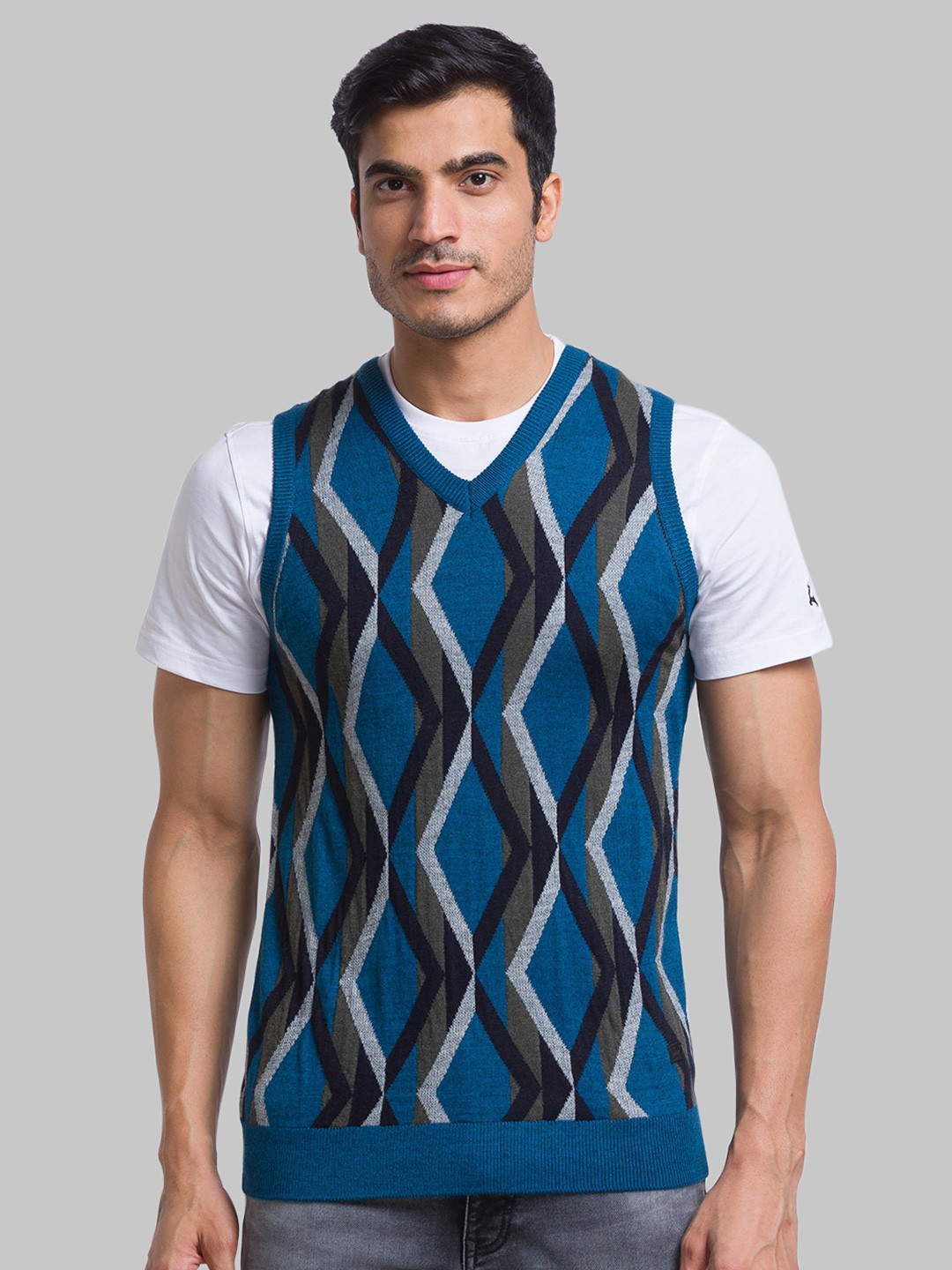 

Parx Men Printed Acrylic Sweater Vest, Blue