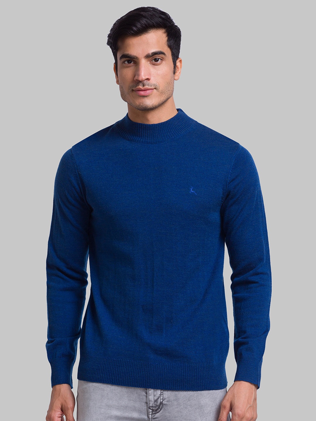 

Parx Men Mock Collar Acrylic Pullover Sweater, Blue