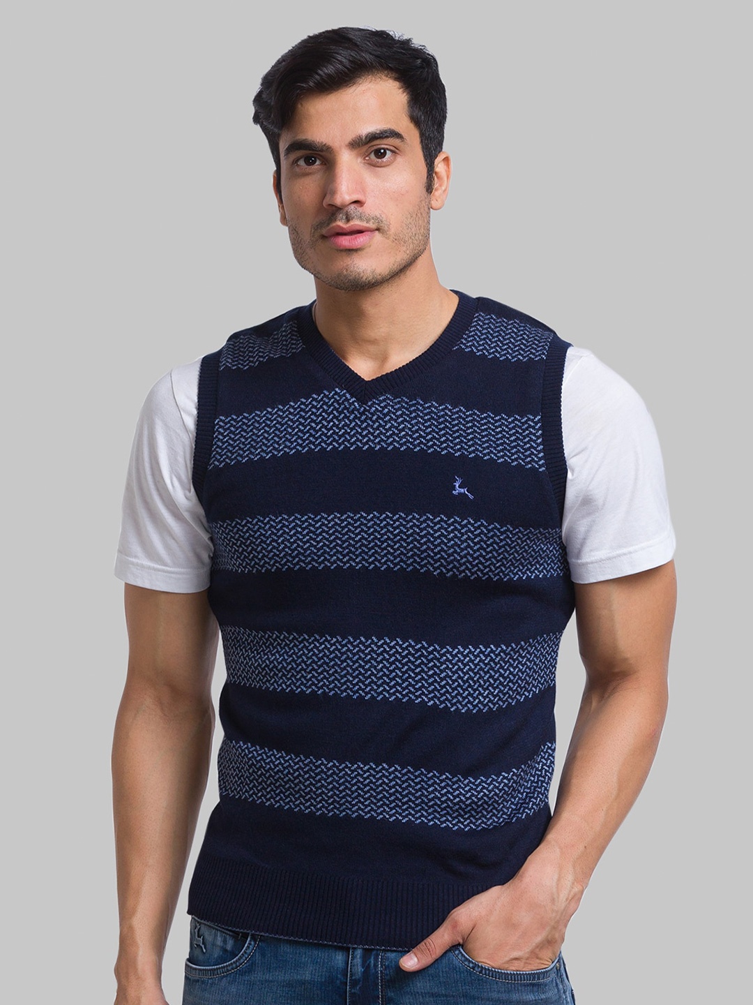 

Parx Men Striped Pullover Acrylic Sweater Vest, Navy blue