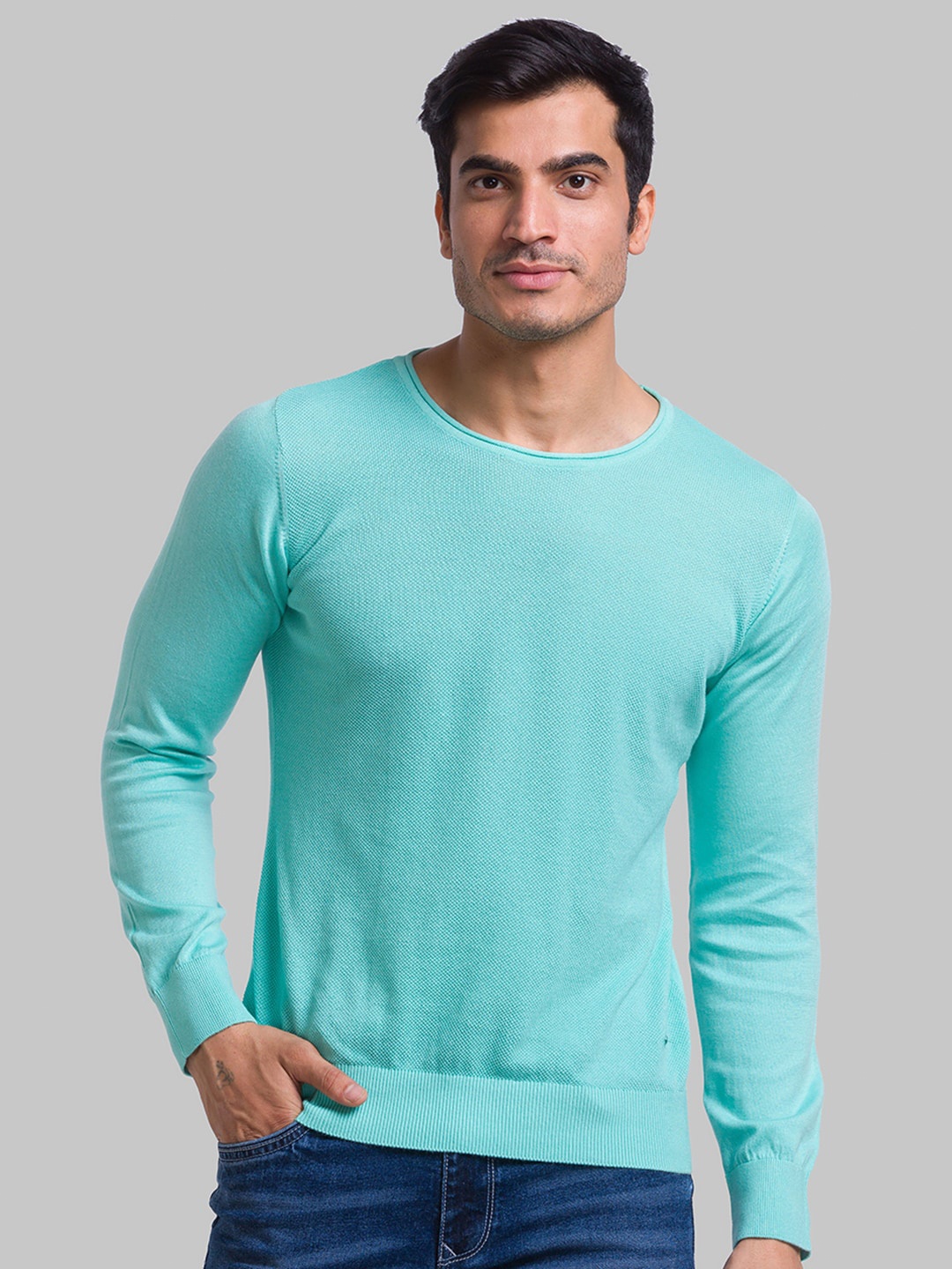 

Parx Men Cotton Pullover Sweater, Turquoise blue