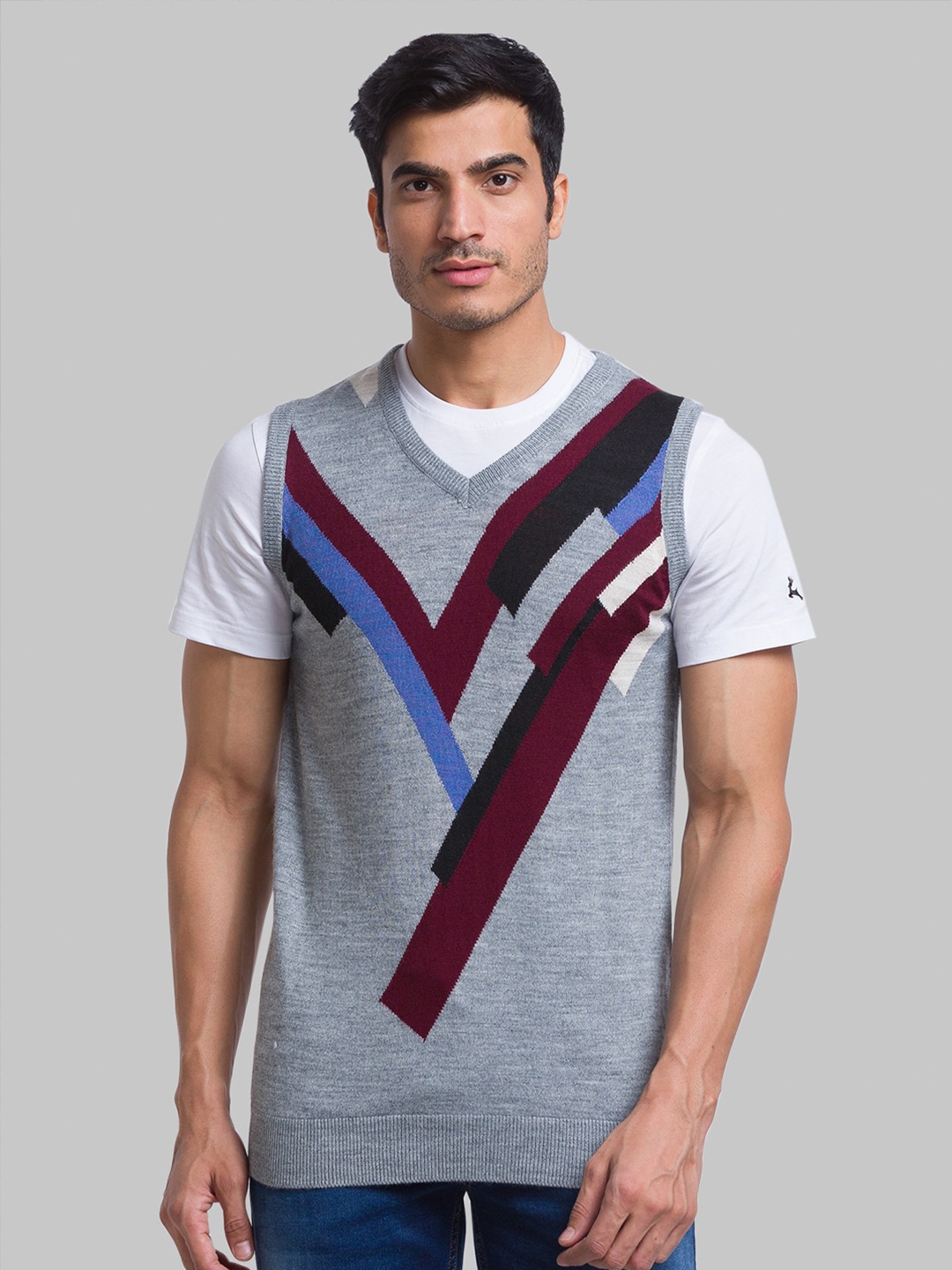 

Parx Men Printed Pullover Acrylic Sweater Vest, Grey