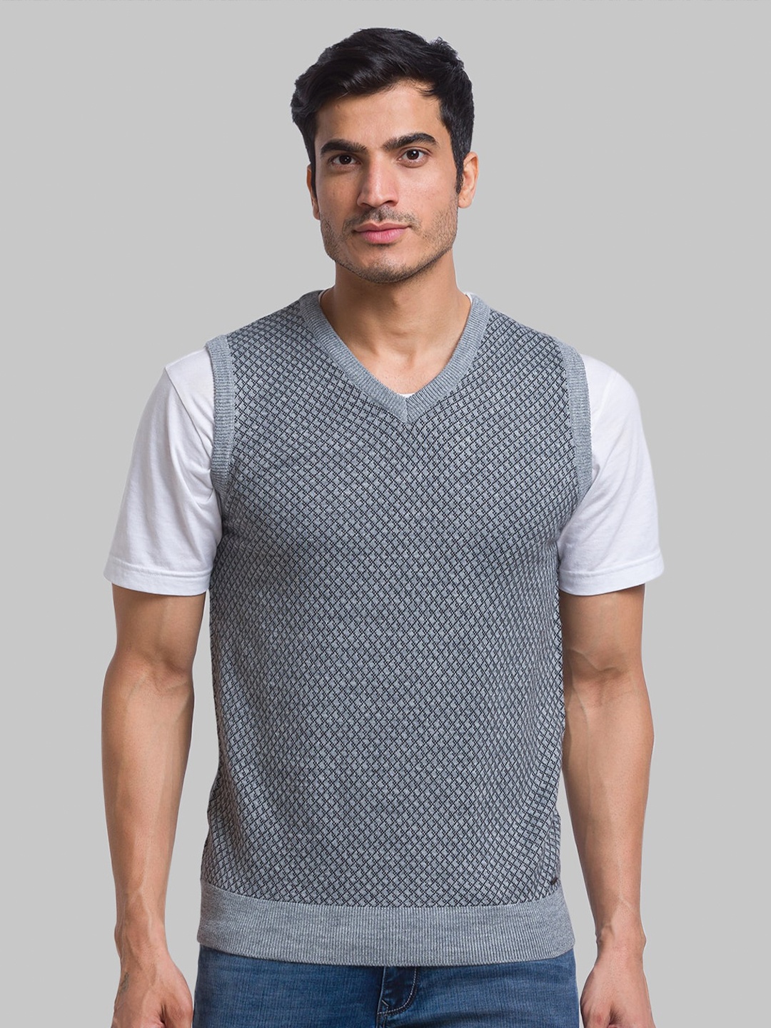 

Parx Men Printed Pullover Acrylic Sweater Vest, Grey