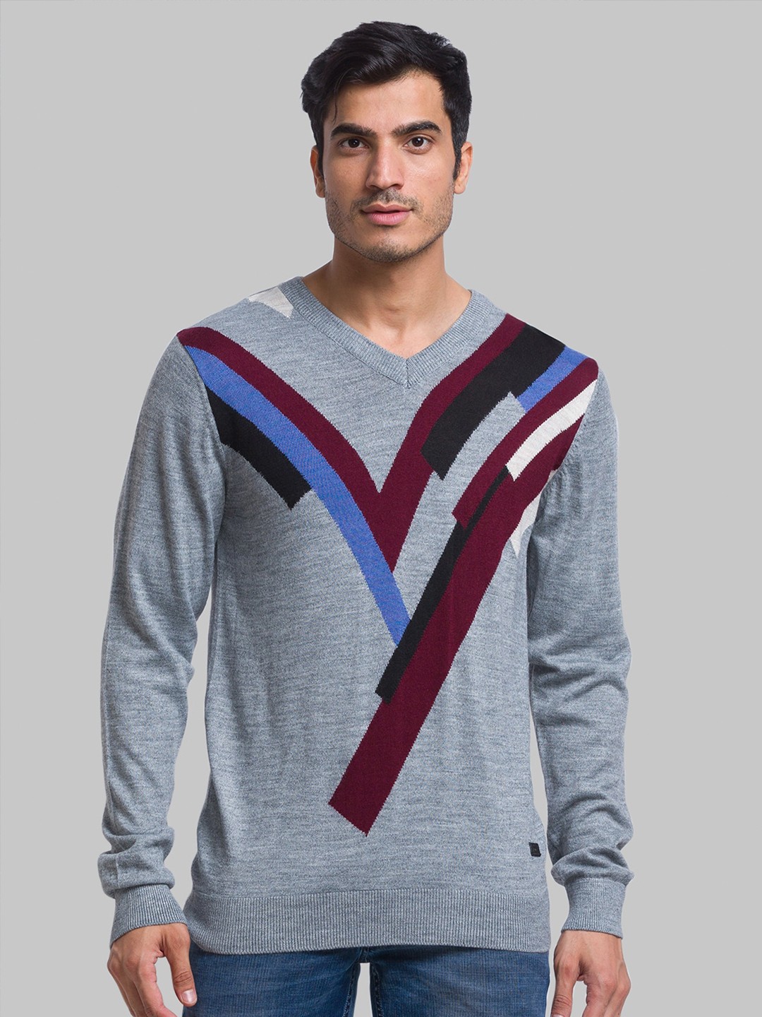 

Parx Men Geometric Printed V-Neck Acrylic Pullover Sweater, Grey