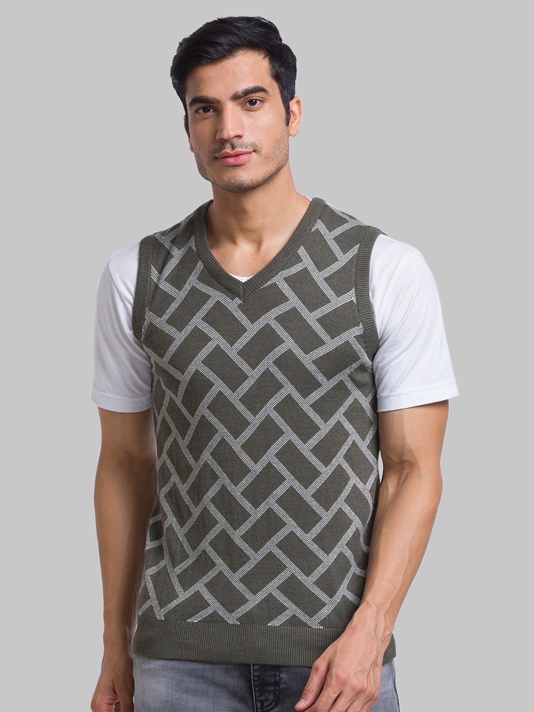 

Parx Men Printed Pullover Acrylic Sweater Vest, Green