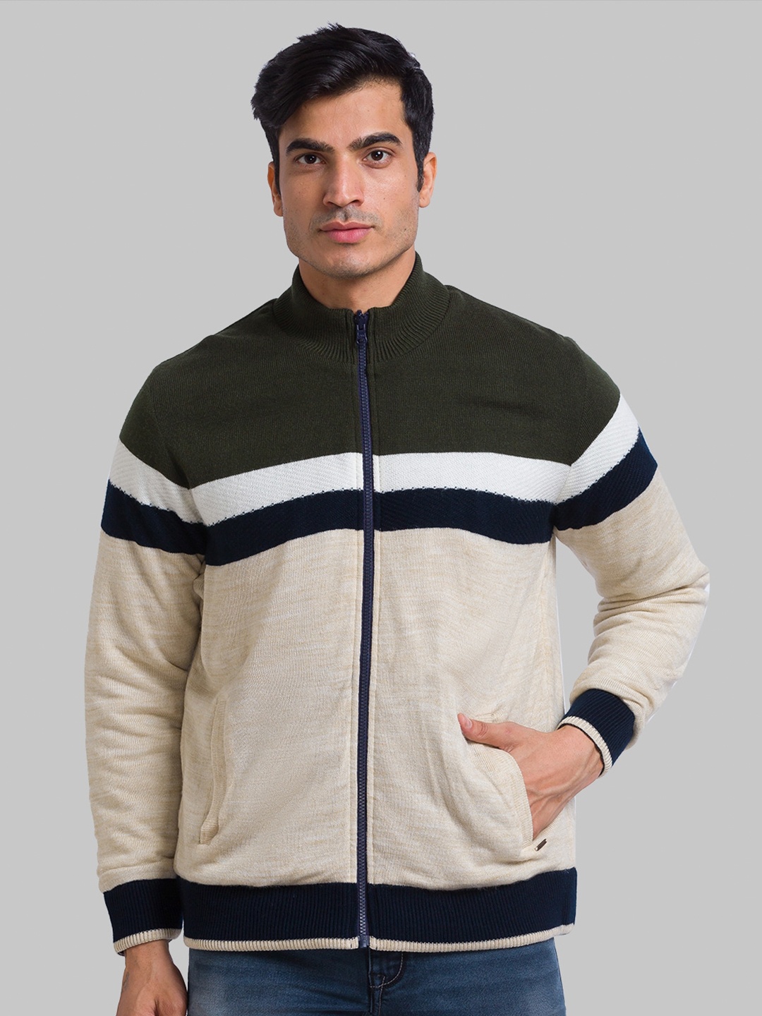 

Parx Men Colourblocked Acrylic Cardigan, Beige