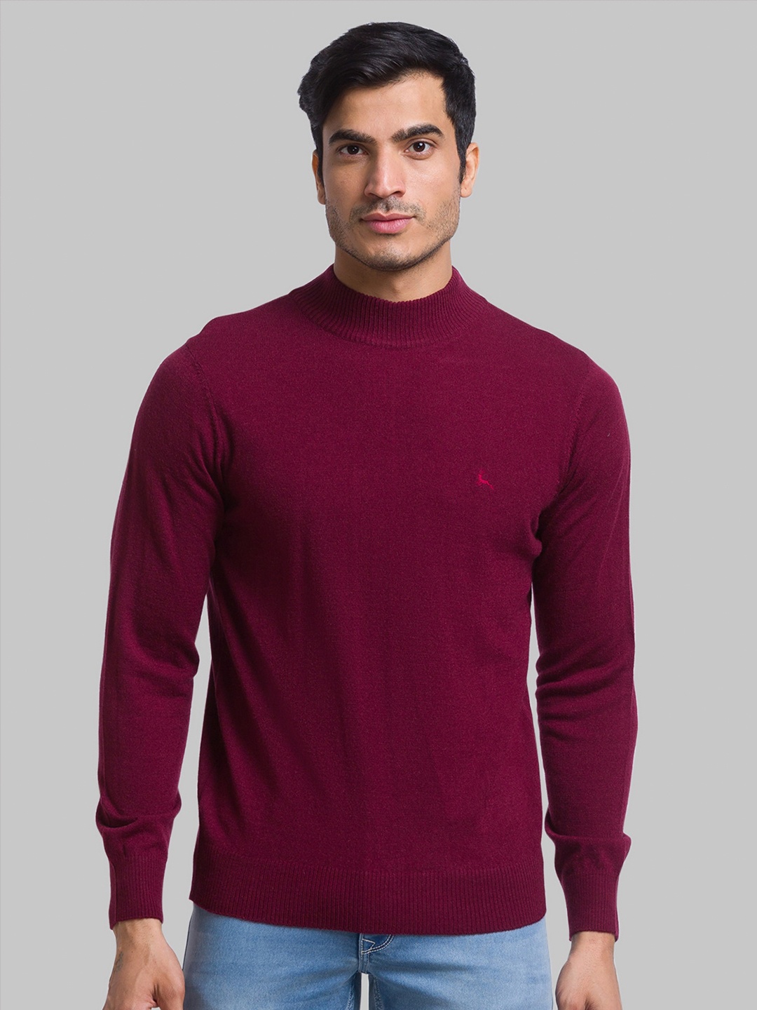 

Parx Men Ribbed Hem Knitted Pullover Acrylic Sweater, Maroon