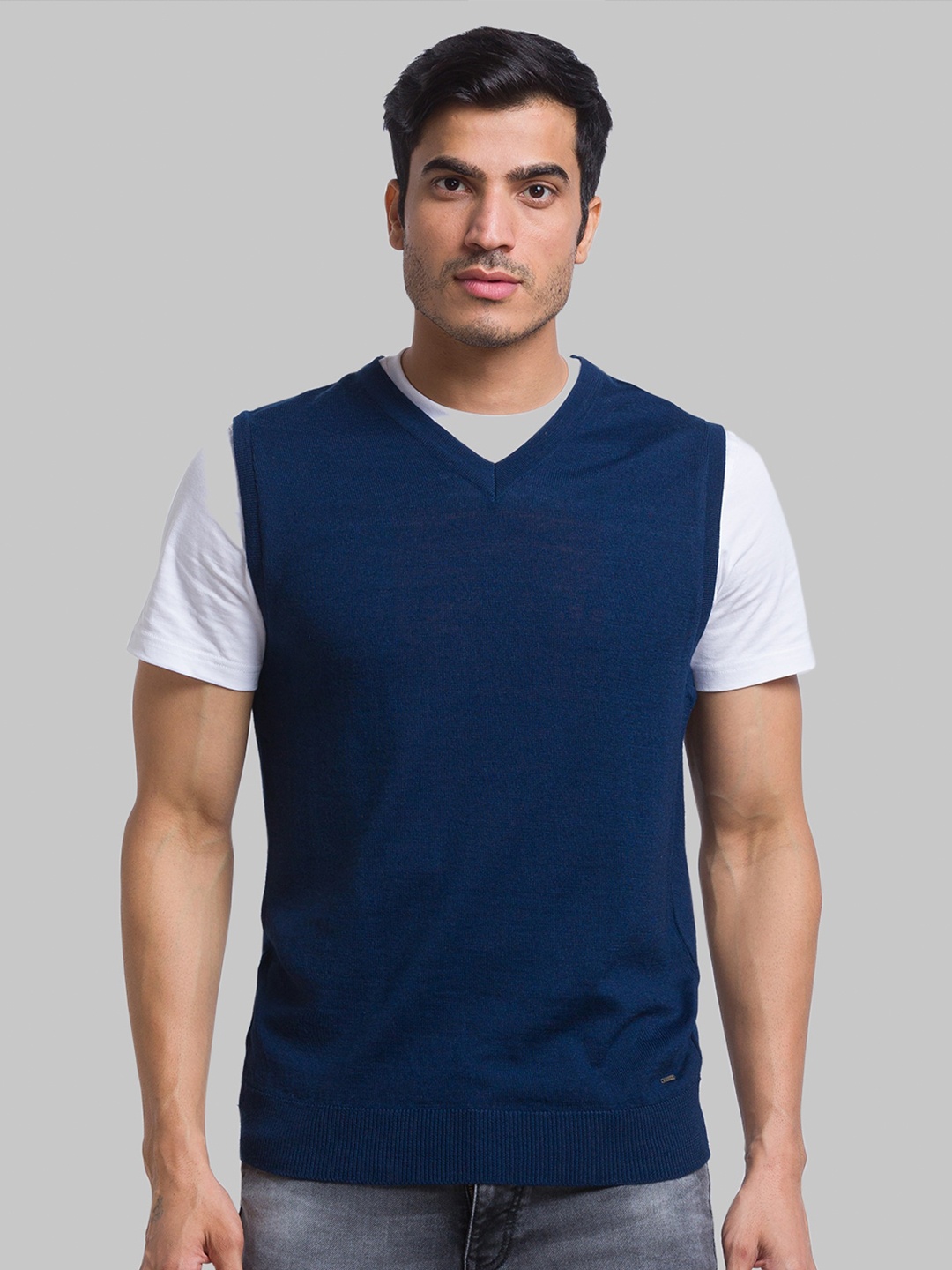 

Parx Men V-Neck Wool Sweater Vest, Navy blue