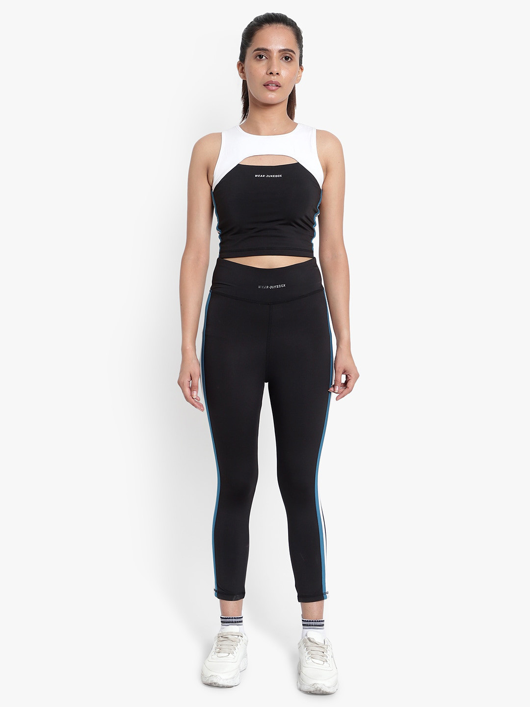 

Wearjukebox Women Cutout Crop Top with Tights, Black