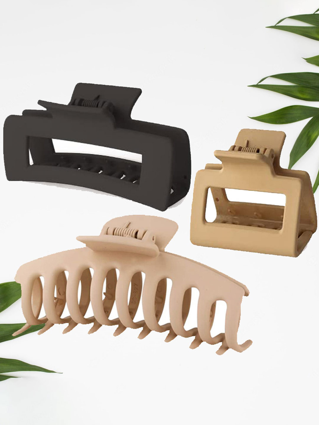 

VAGHBHATT Women Set of 3 Claw Clip, Beige