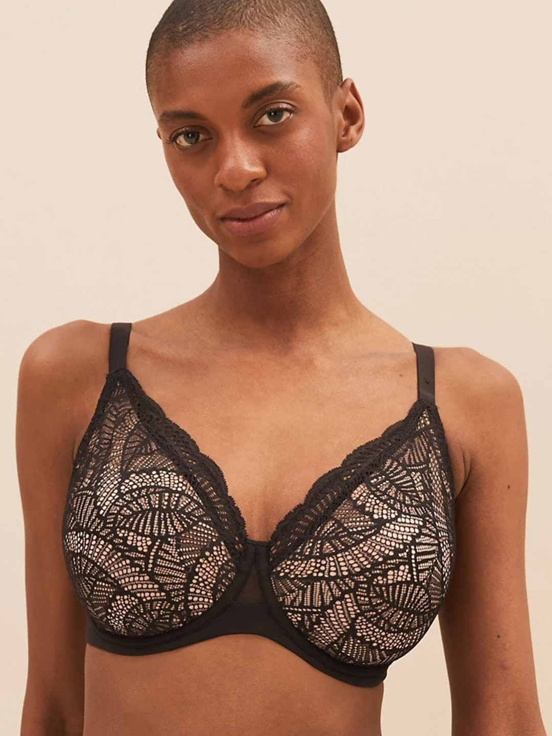 

Marks & Spencer Floral Underwired Non Padded All Day Comfort Everyday Bra, Black