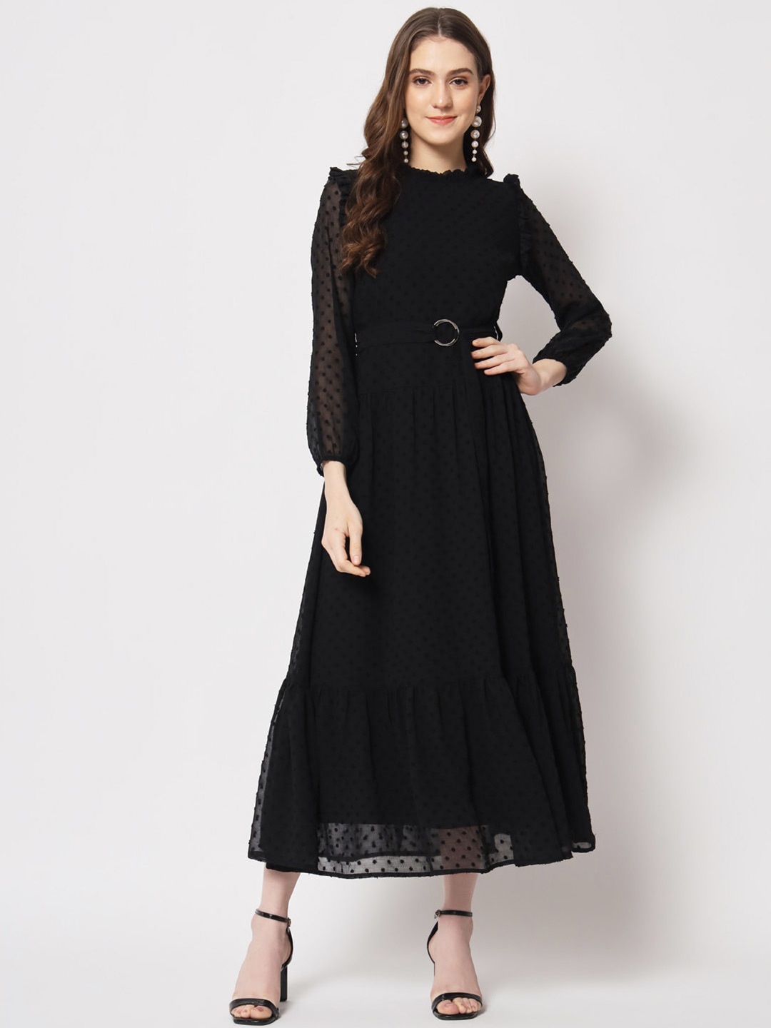 

D 'VESH Fit & Flare Tiered Dobby Midi Dress, Black