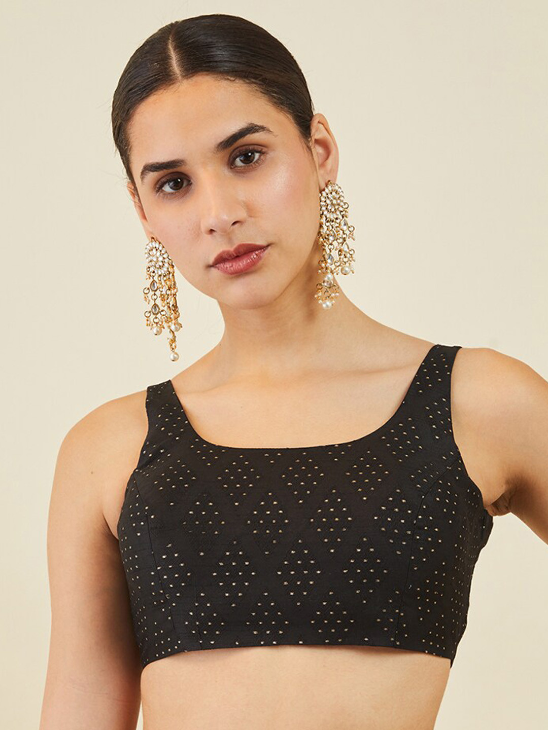 

Soch Woven Design Sleeveless Silk Saree Blouse, Black