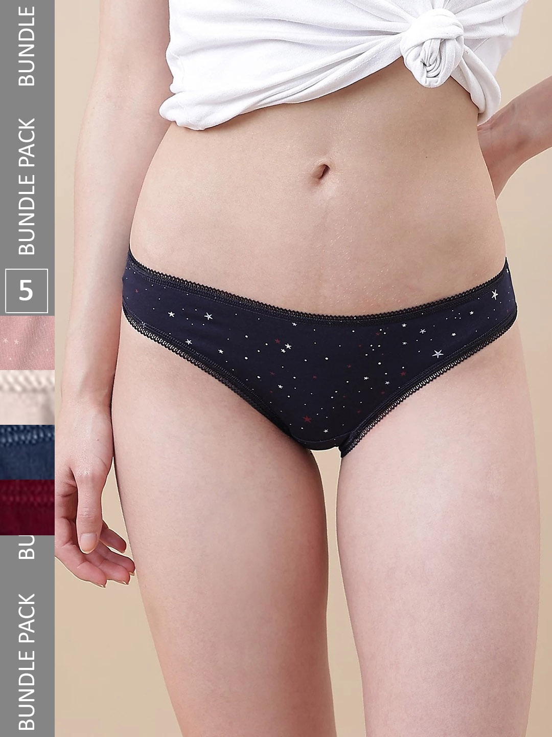 

Marks & Spencer Women Pack Of 5 Printed Basic Briefs, Maroon