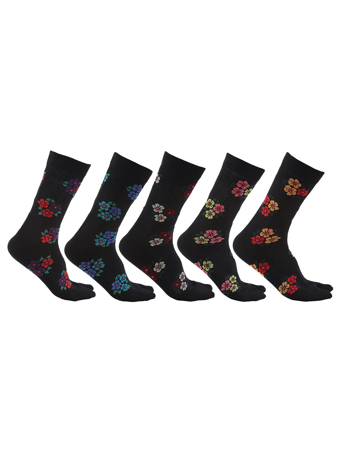 

MARC Women Pack Of 5 Patterned Calf Length Socks, Black