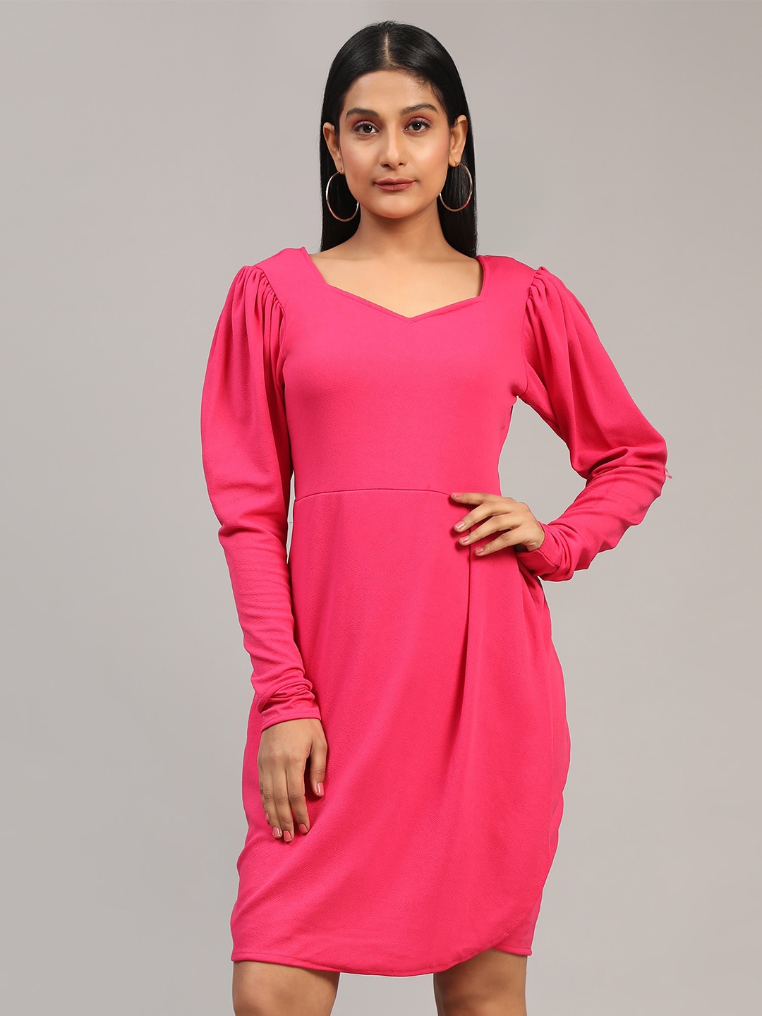

Ekta Textiles Cotton Puffed Sleeves A-Line Dress, Pink