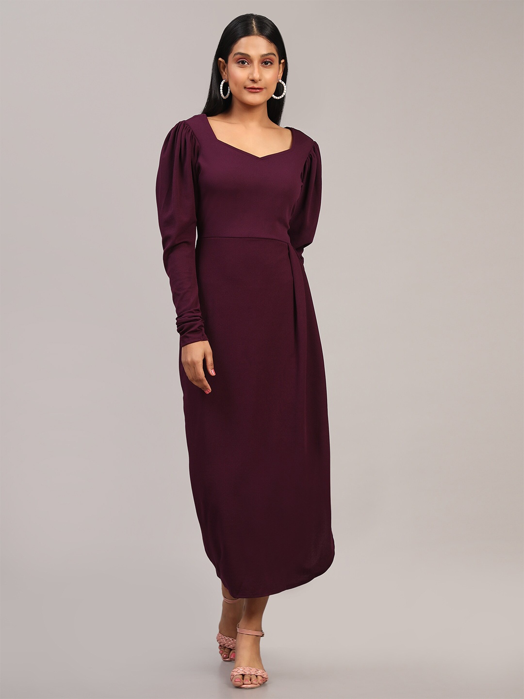 

Ekta Textiles Sweetheart Neck Cotton Sheath Midi Dress, Burgundy