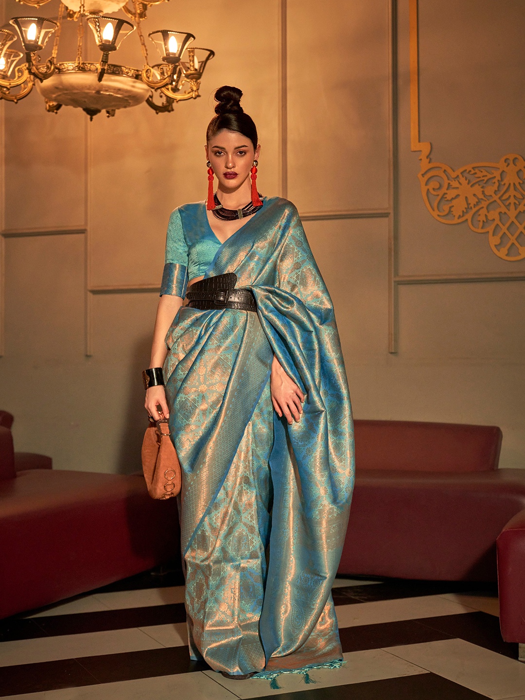

Mitera Ethnic Motifs Woven Design Zari Pure Silk Saree, Blue