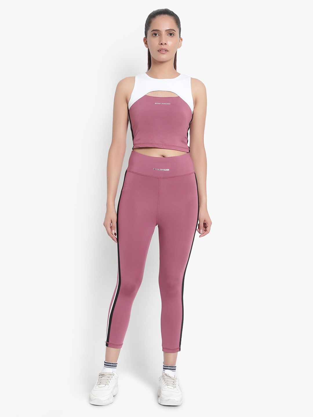 

Wearjukebox Colourblocked Top With Tights, Pink