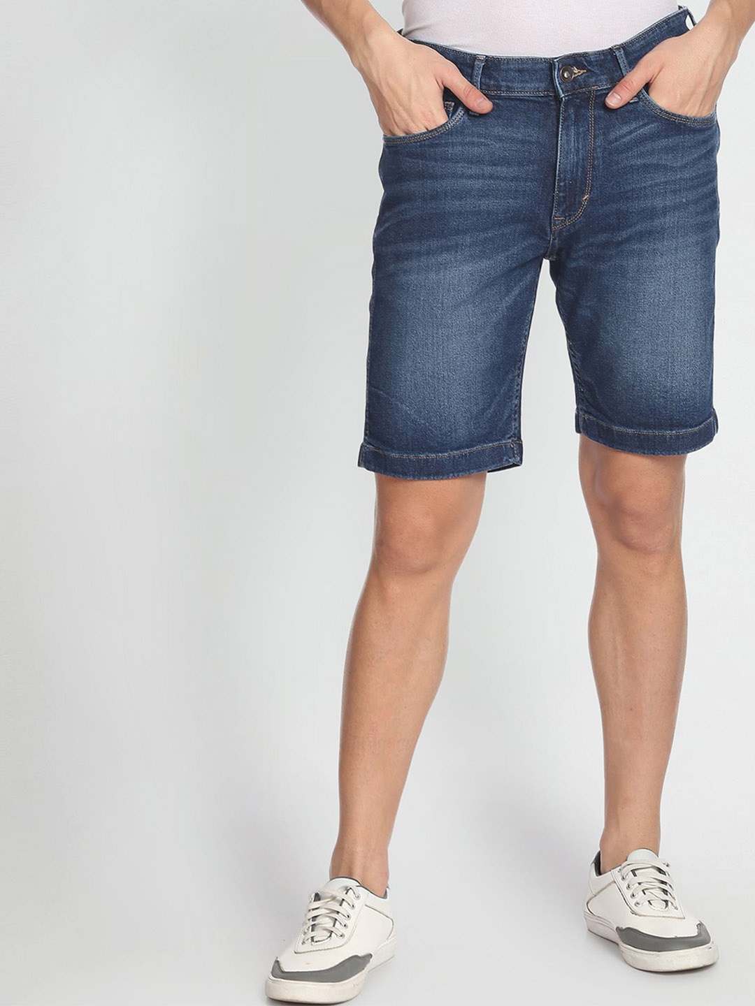 

Flying Machine Men Washed Denim Shorts, Blue