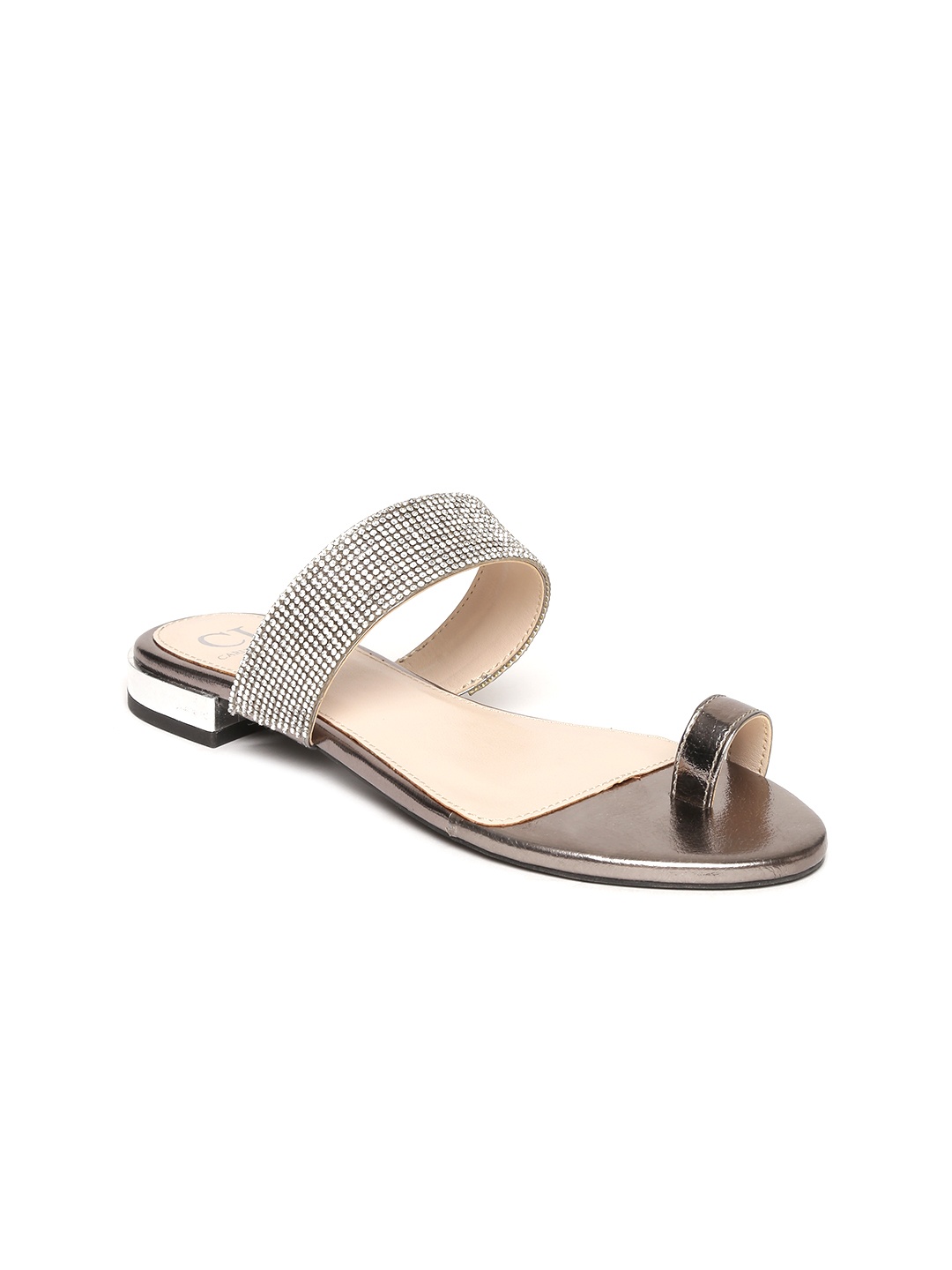 

Carlton London Women Gunmetal-Toned Embellished One Toe Flats, Metallic