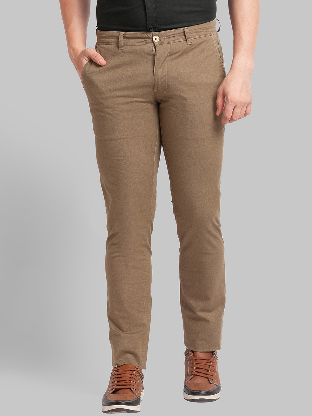 

Parx Men Mid-Rise Tapered Fit Trousers, Khaki