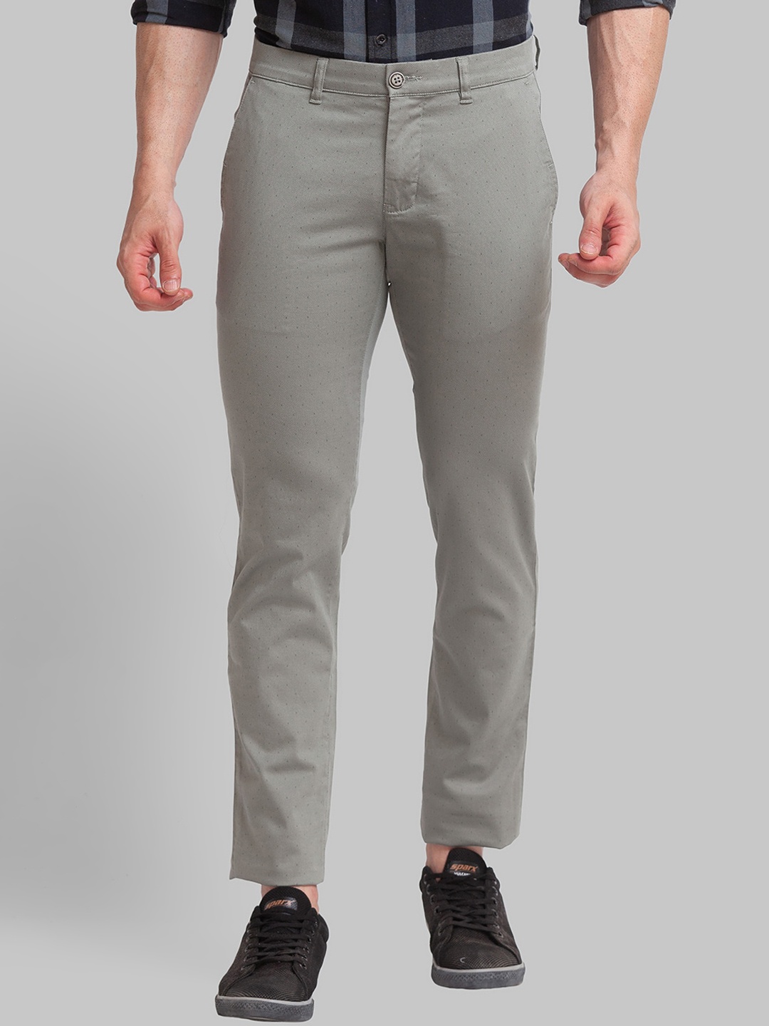 

Parx Men Cotton Mid-Rise Tapered Fit Trousers, Grey