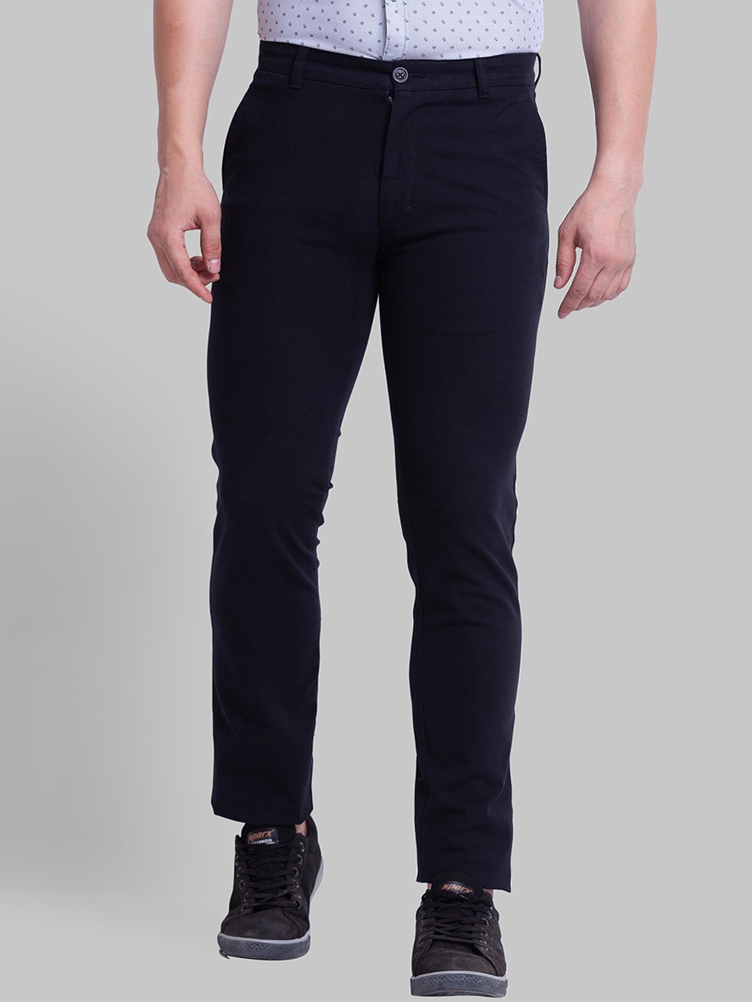 

Parx Men Cotton Mid-Rise Tapered Fit Trousers, Black