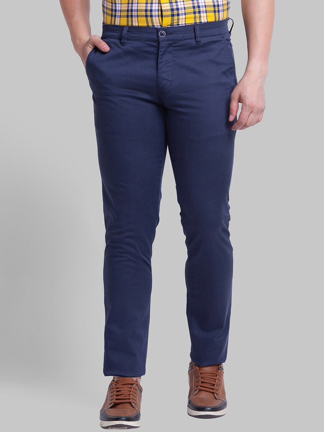 

Parx Men Cotton Slim Fit Trousers, Blue