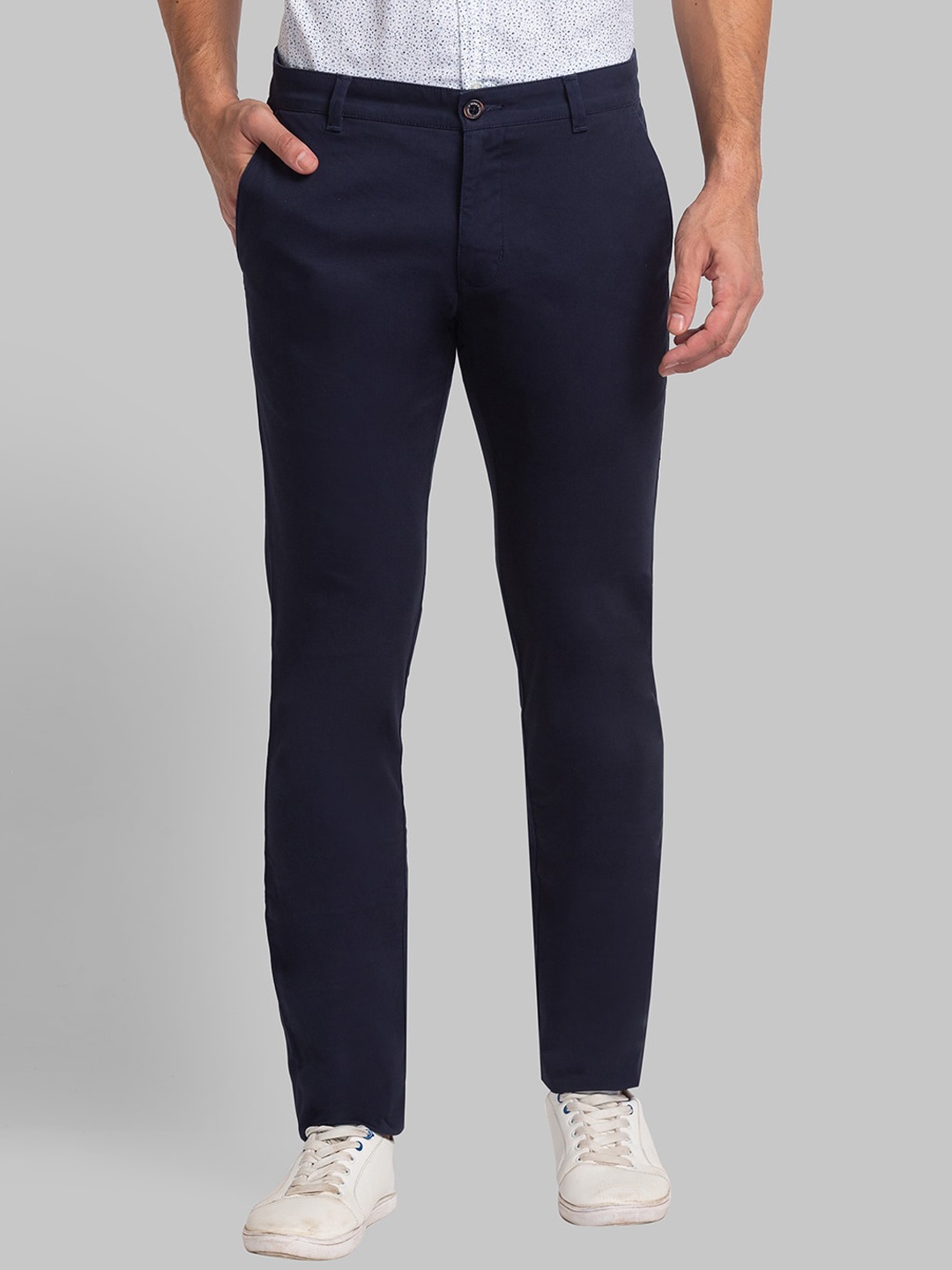 

Parx Men Cotton Slim Fit Trousers, Blue