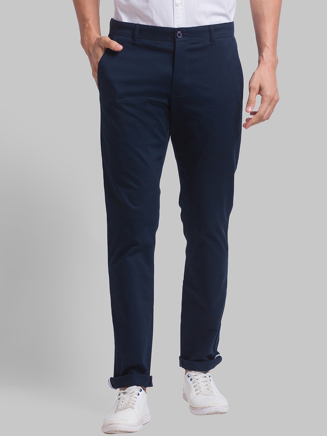 

Parx Men Cotton Straight Fit Trousers, Blue