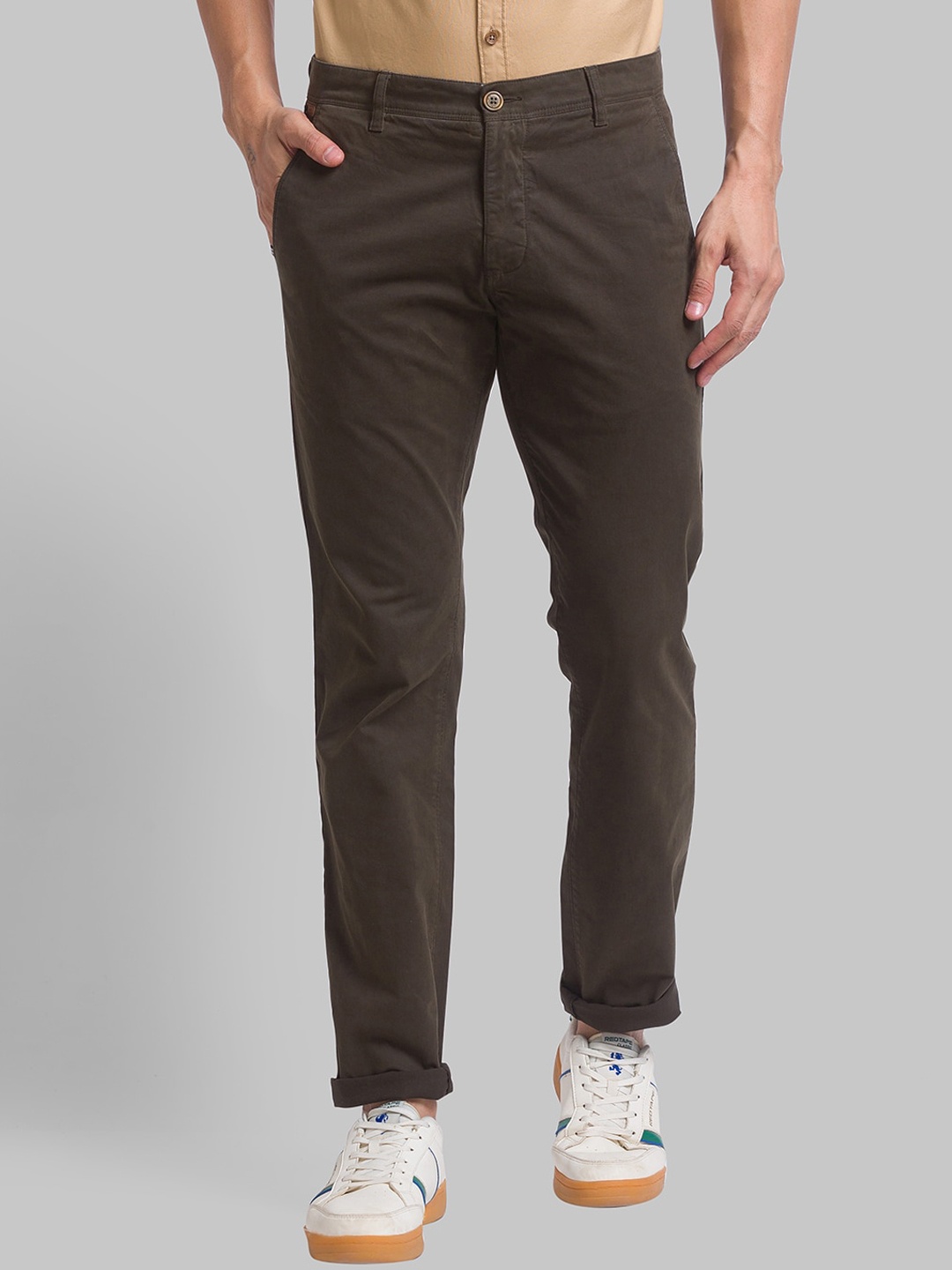 

Parx Men Cotton Mid-Rise Tapered Fit Chinos Trouser, Olive
