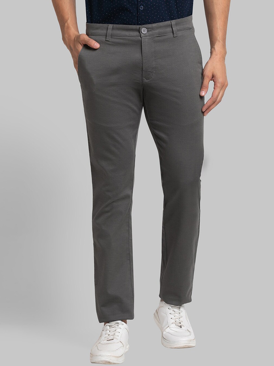 

Parx Men Cotton Mid-Rise Tapered Fit Trouser, Grey