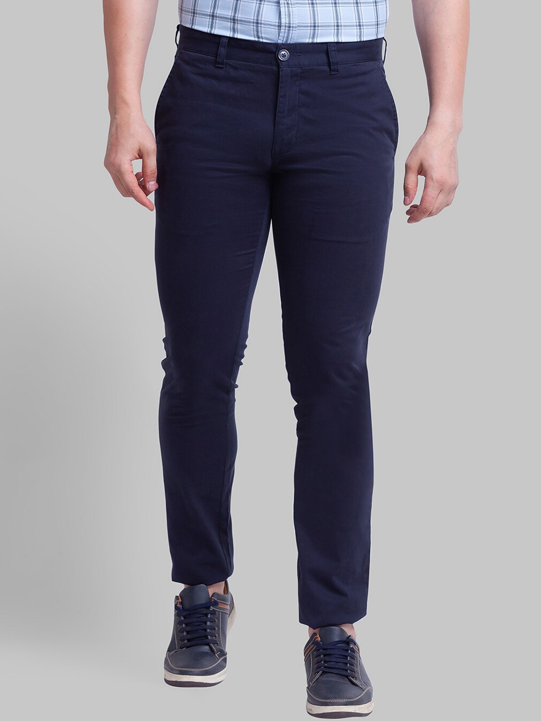 

Parx Men Cotton Mid-Rise Tapered Fit Trouser, Navy blue
