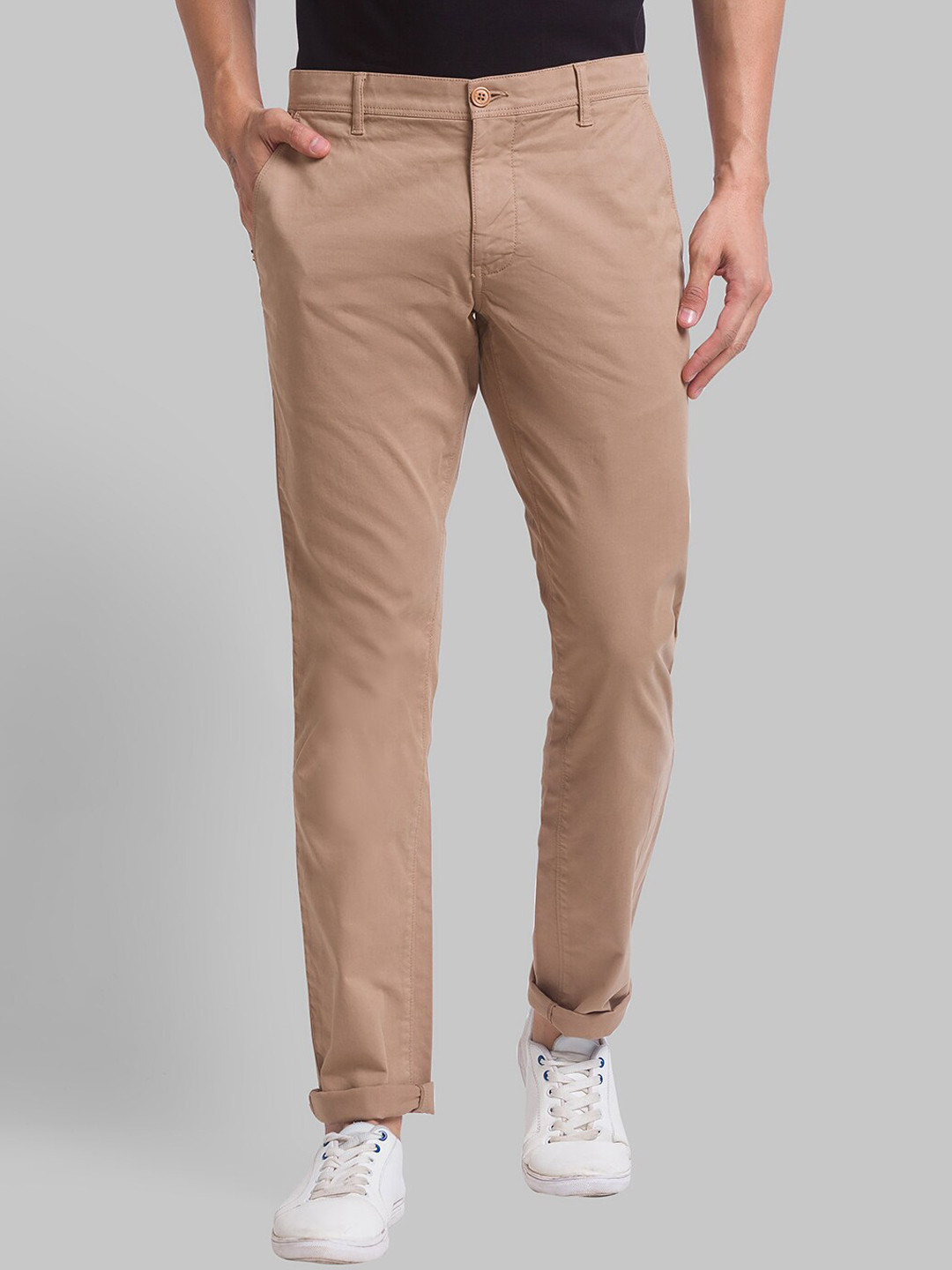 

Parx Men Cotton Mid-Rise Tapered Fit Trouser, Khaki