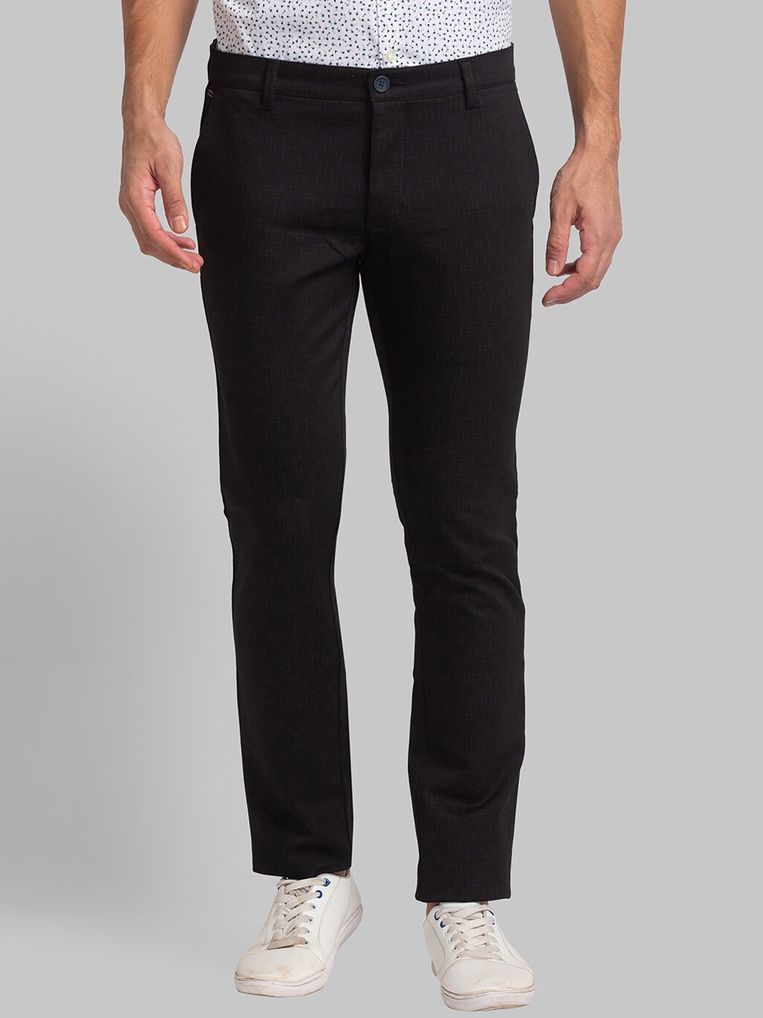 

Parx Men Mid Rise Tapered Fit Trousers, Black