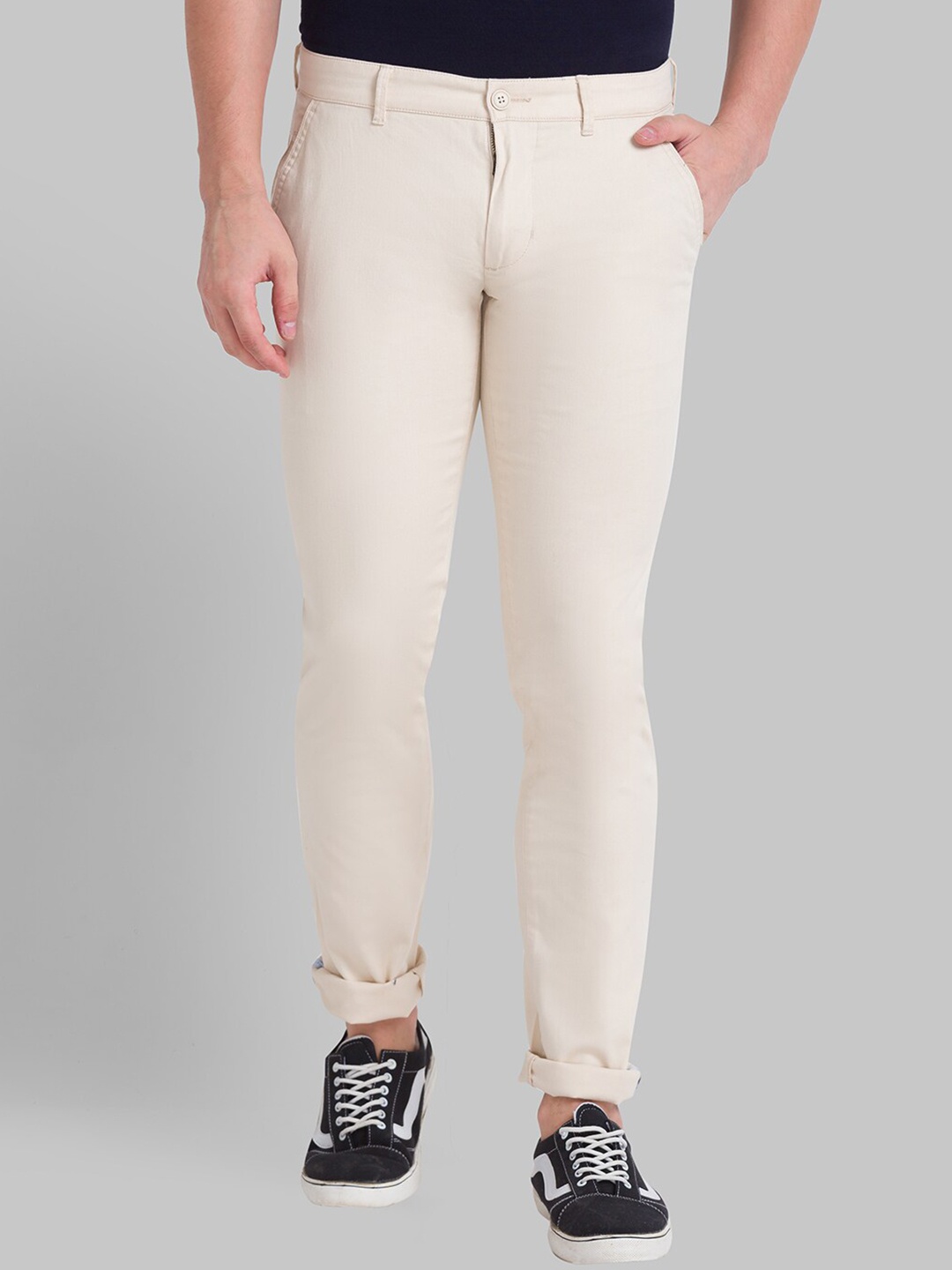 

Parx Men Mid Rise Tapered Fit Trousers, Beige