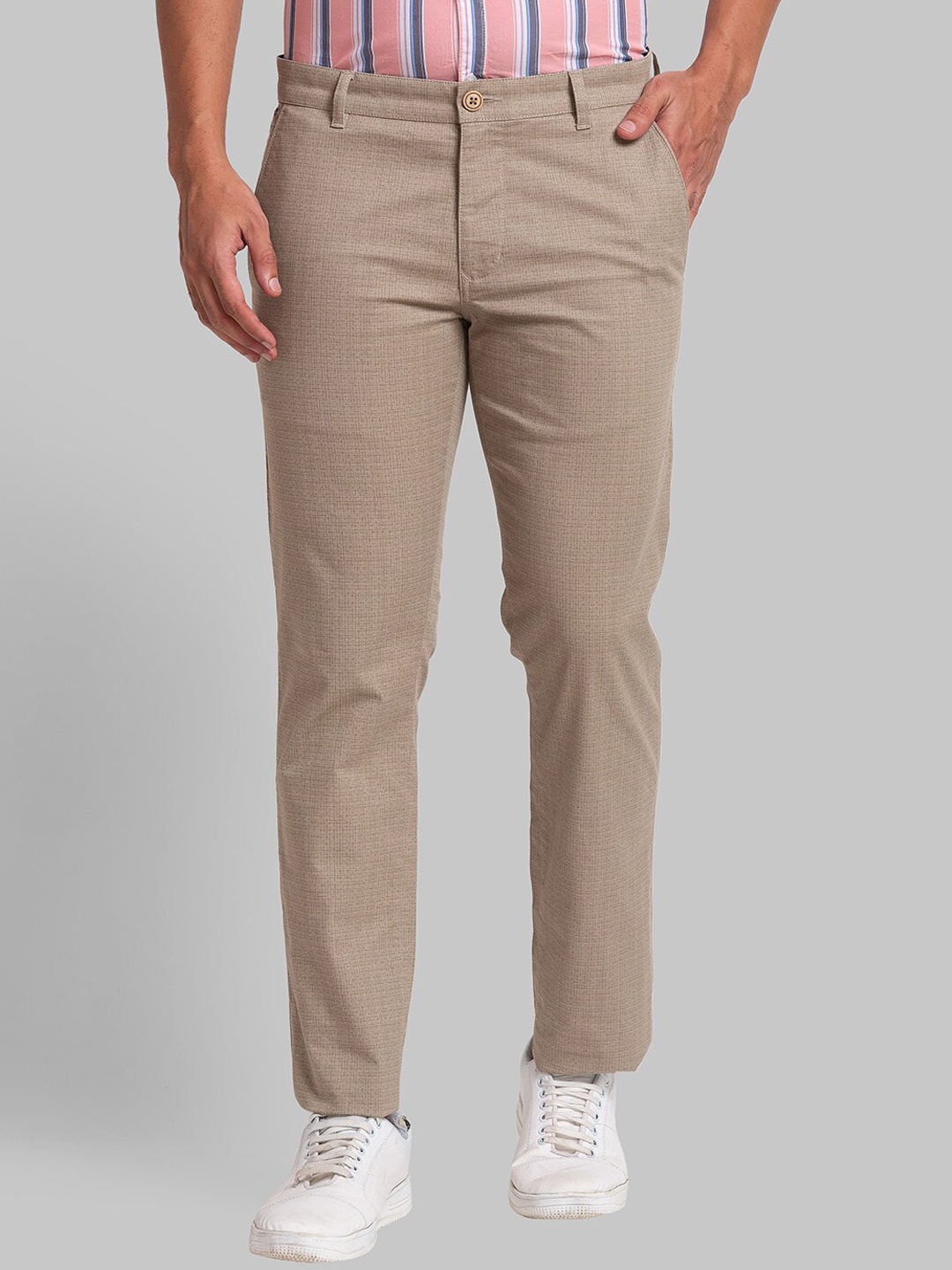 

Parx Men Mid Rise Tapered Fit Trousers, Khaki