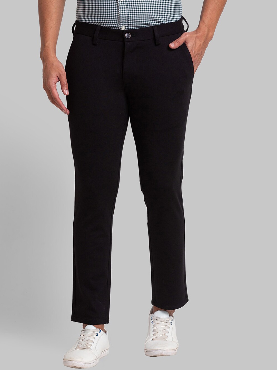 

Parx Men Mid Rise Slim Fit Trousers, Black