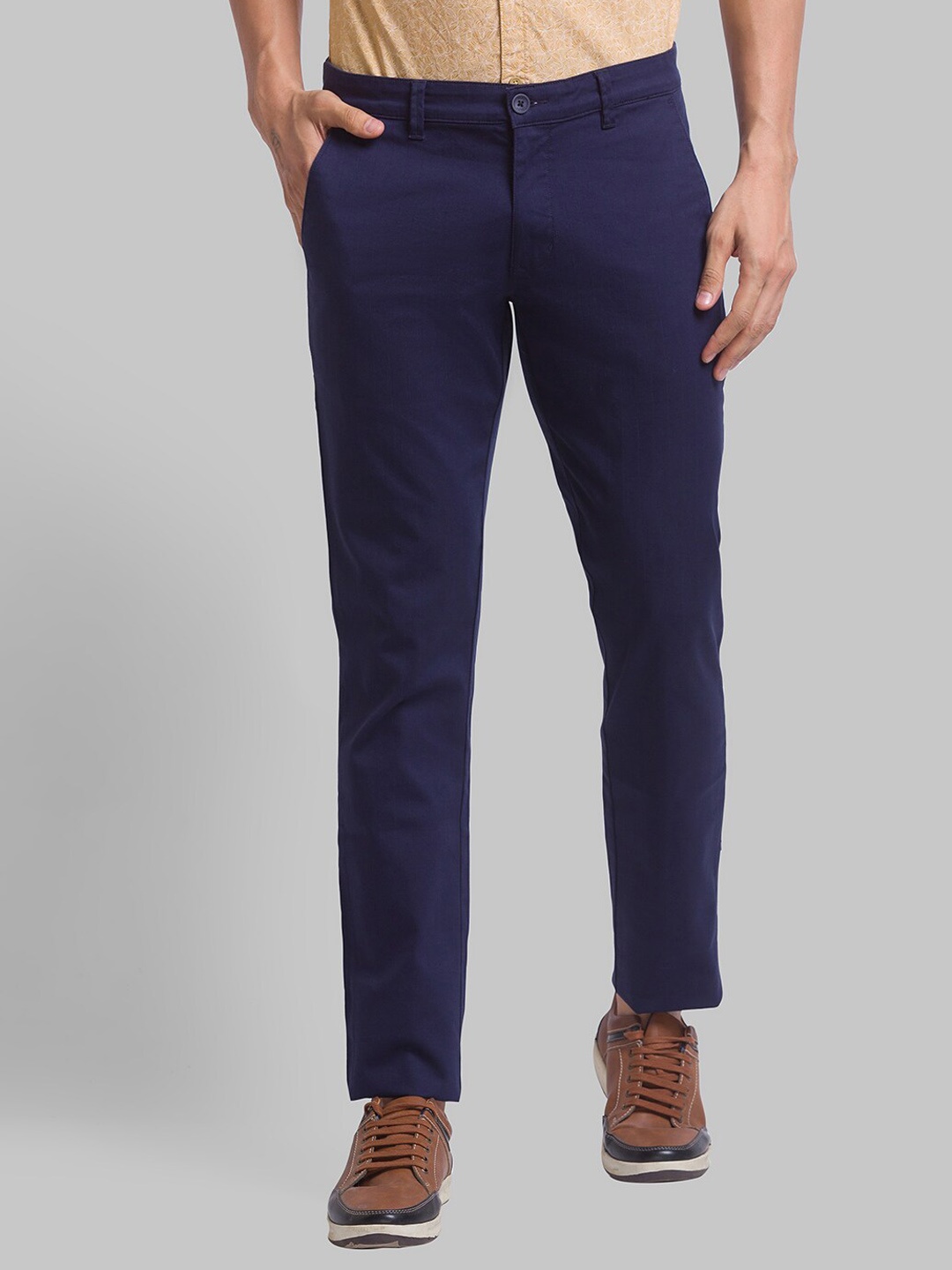 

Parx Men Mid Rise Tapered Fit Chinos Trousers, Blue