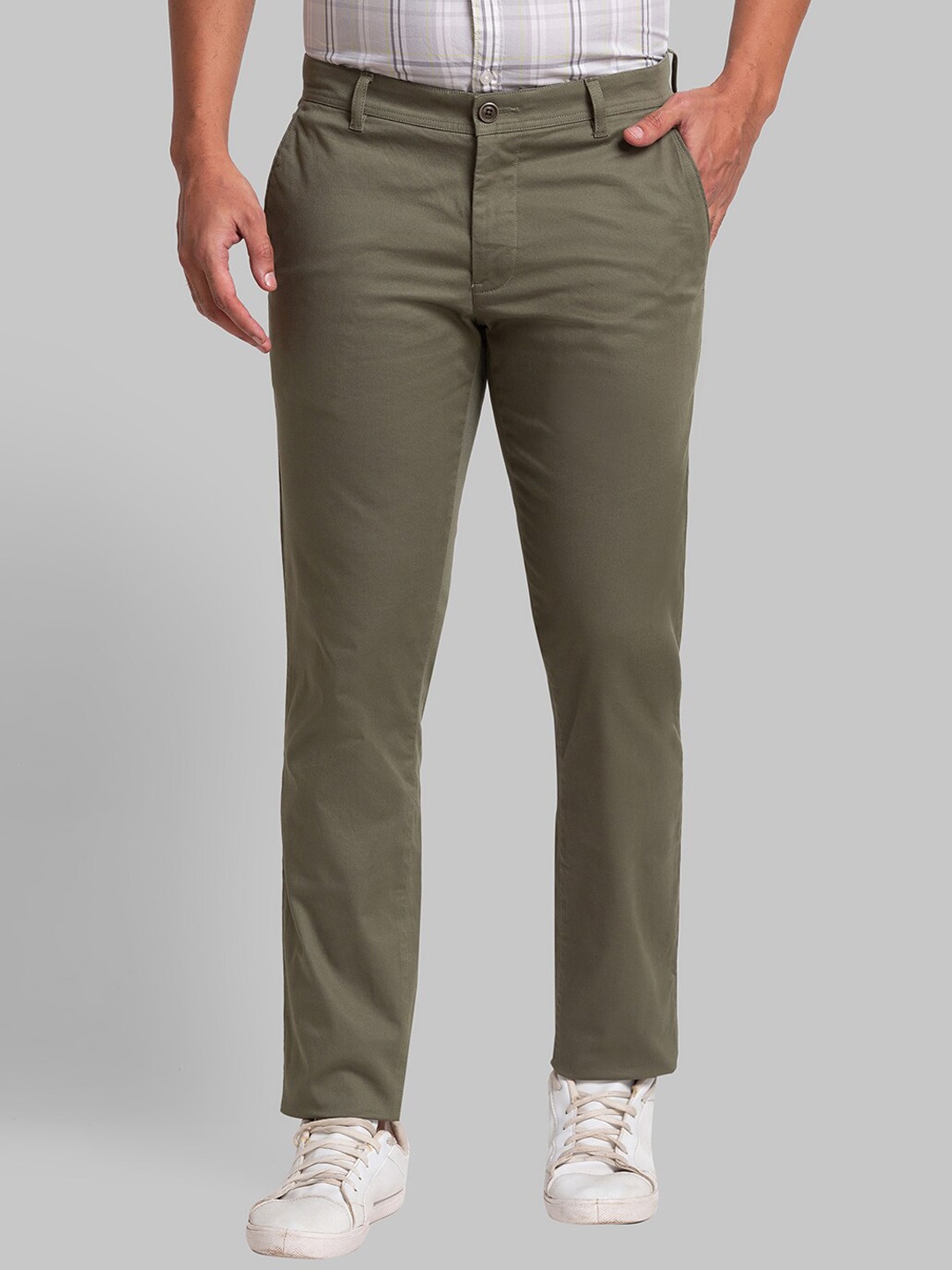 

Parx Men Mid Rise Tapered Fit Trousers, Green
