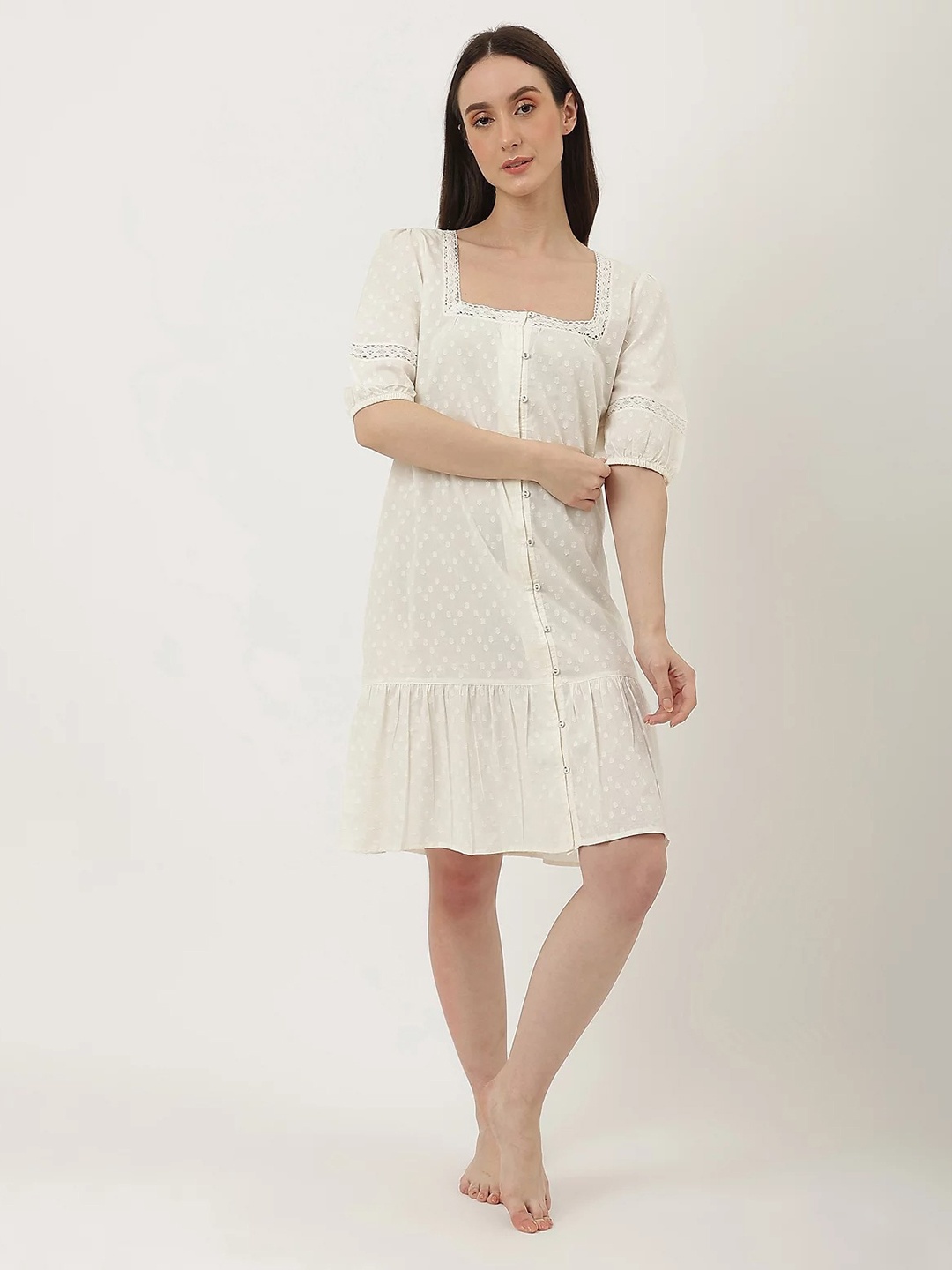 

Marks & Spencer Square Neck Pure Cotton Shirt Nightdress, Cream