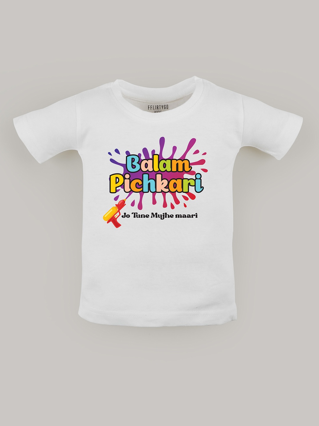 

FFLIRTYGO Kids Holi Printed Cotton T-shirt, White