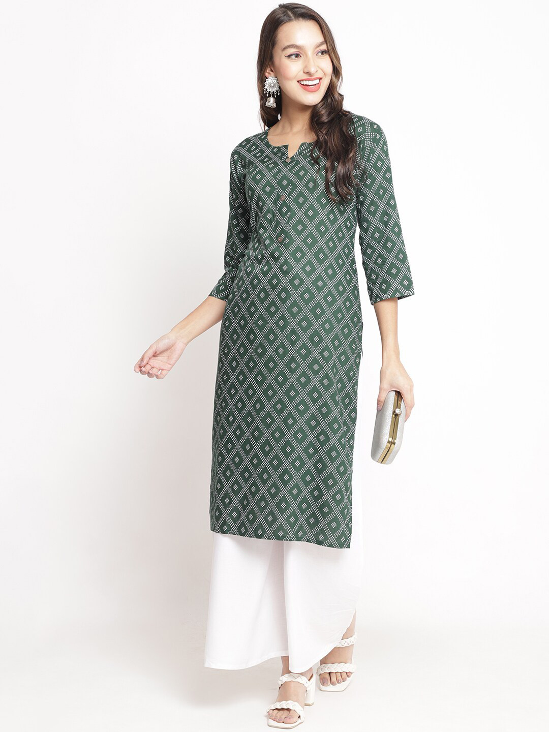 

GRACIT Women Green Printed Kurti with Palazzos