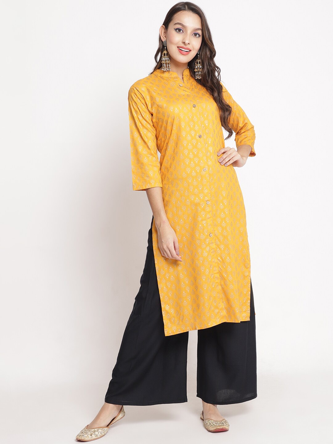 

GRACIT Women Printed Kurta with Palazzos, Yellow