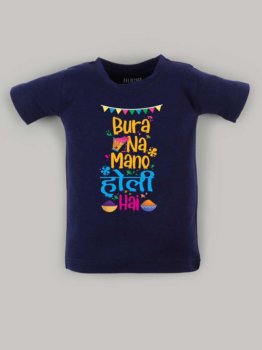 

FFLIRTYGO Kids Typography Printed Cotton T-shirt, Navy blue