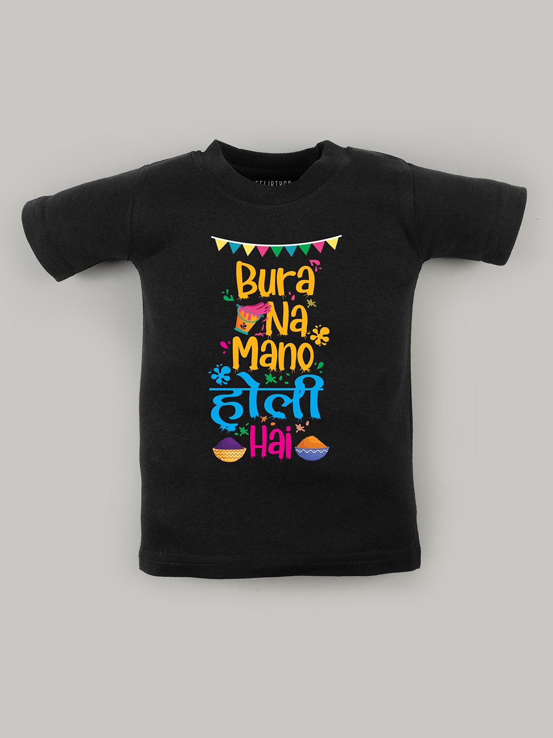 

FFLIRTYGO Kids Typography Printed Cotton T-shirt, Black