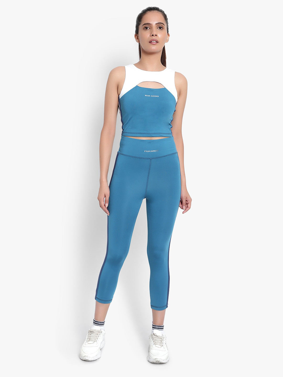 

Wearjukebox Women Cutout Crop Top with Tights, Blue